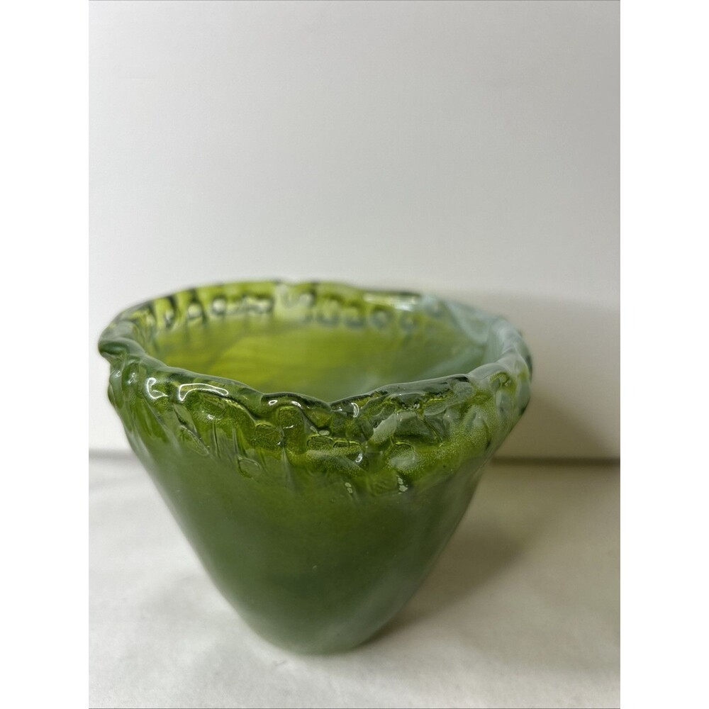 Small Green Glass Vase With Hand Applied White Paint “ghost” Glass Effect